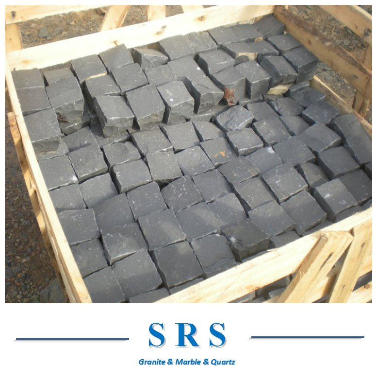 Flamed/ Natural Split Zp Black Basalt for Cube Paving Stone