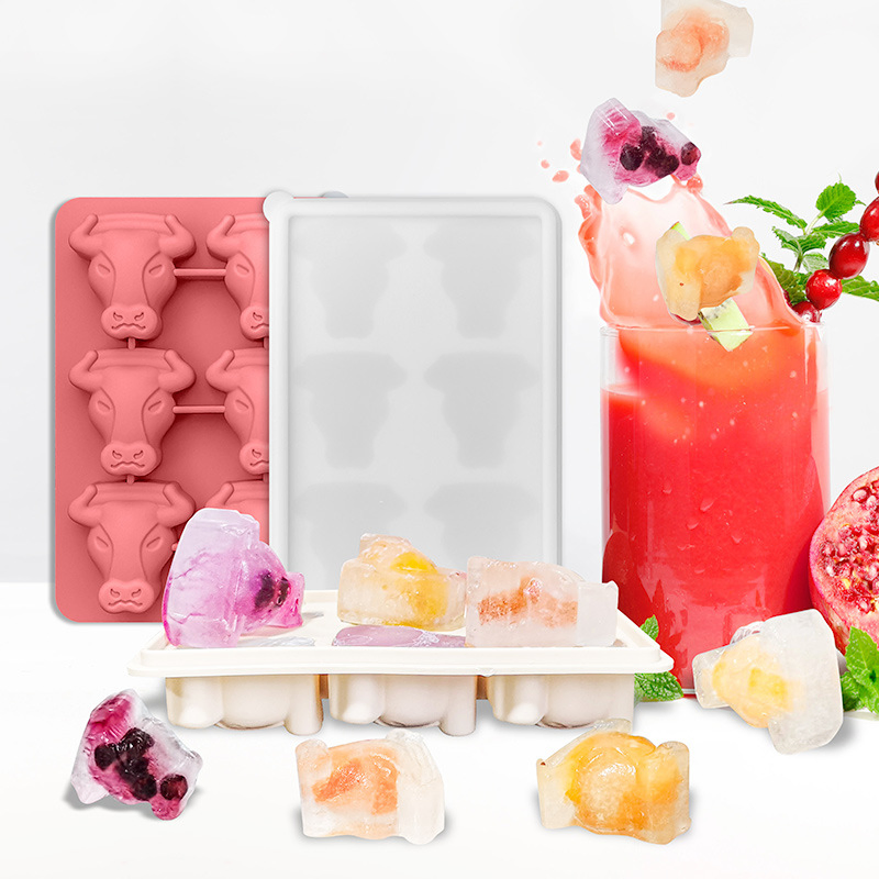 China Manufacturer 6 Cells Ox Head Shape Silicone Ice Cube Mold Custom