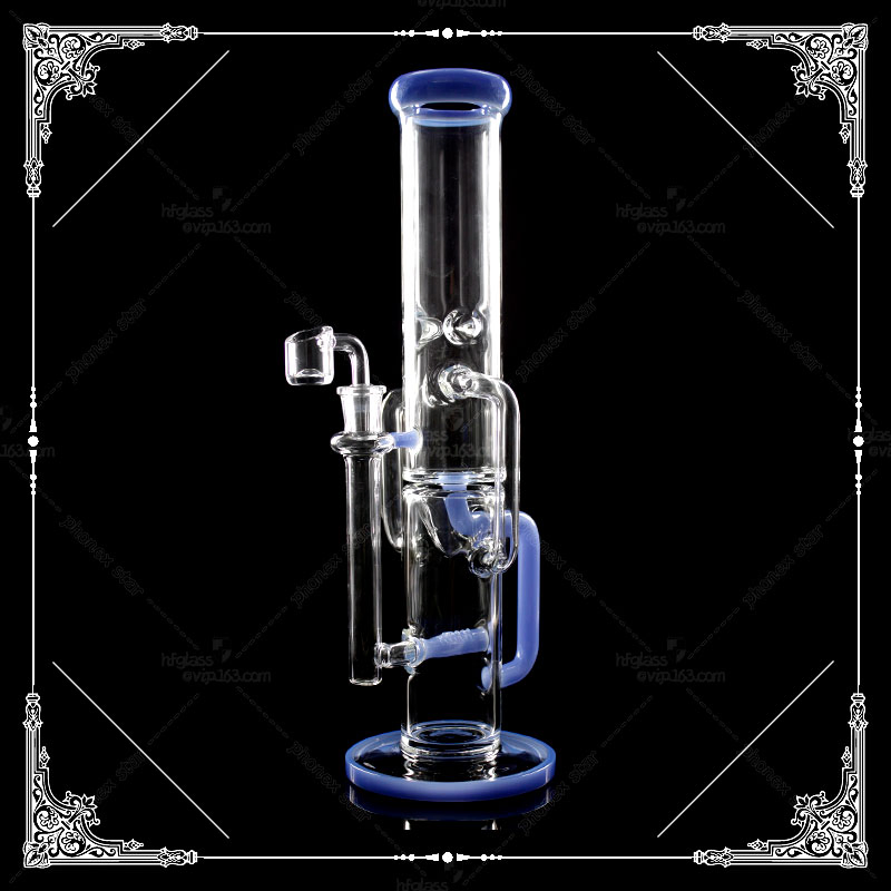 14 Inch Straight Neck Heavy Thickness Glass Smoking Water Pipe Shisha Hookahs Glass Pipe Glass Bubbler Glass Smoking Recycler Percolator Oil DAB Rigs
