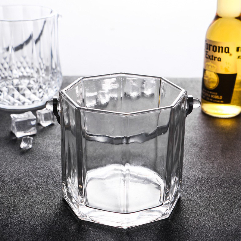 Octagonal Glass Ice Bucket Cocktail Beer Whiskey Wine Glass Bucket Bar Glassware