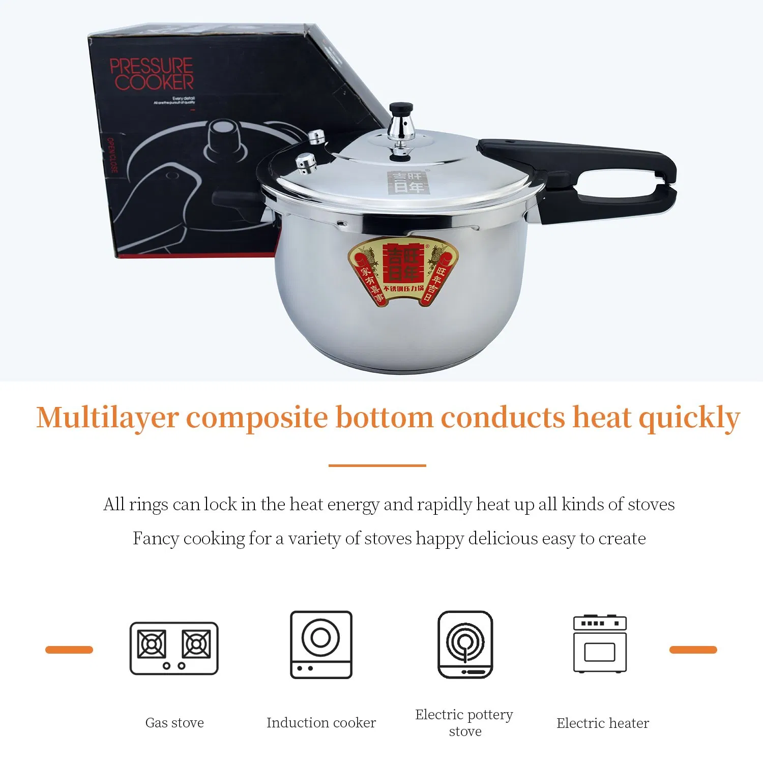 Thickened Large Capacity Stainless Steel Pressure Cooker Gas Induction Cooker