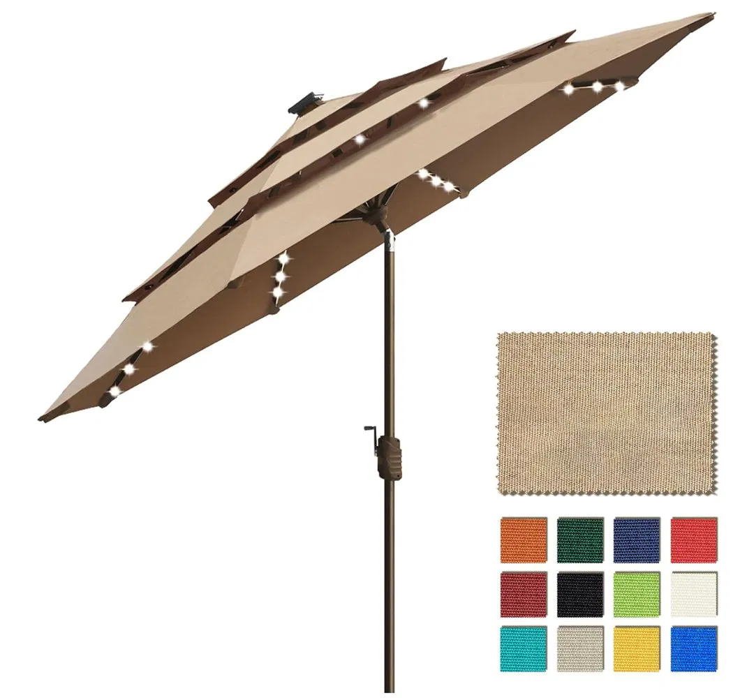 3 Tiers Market Umbrella with LED Lights Patio Umbrellas Outdoor