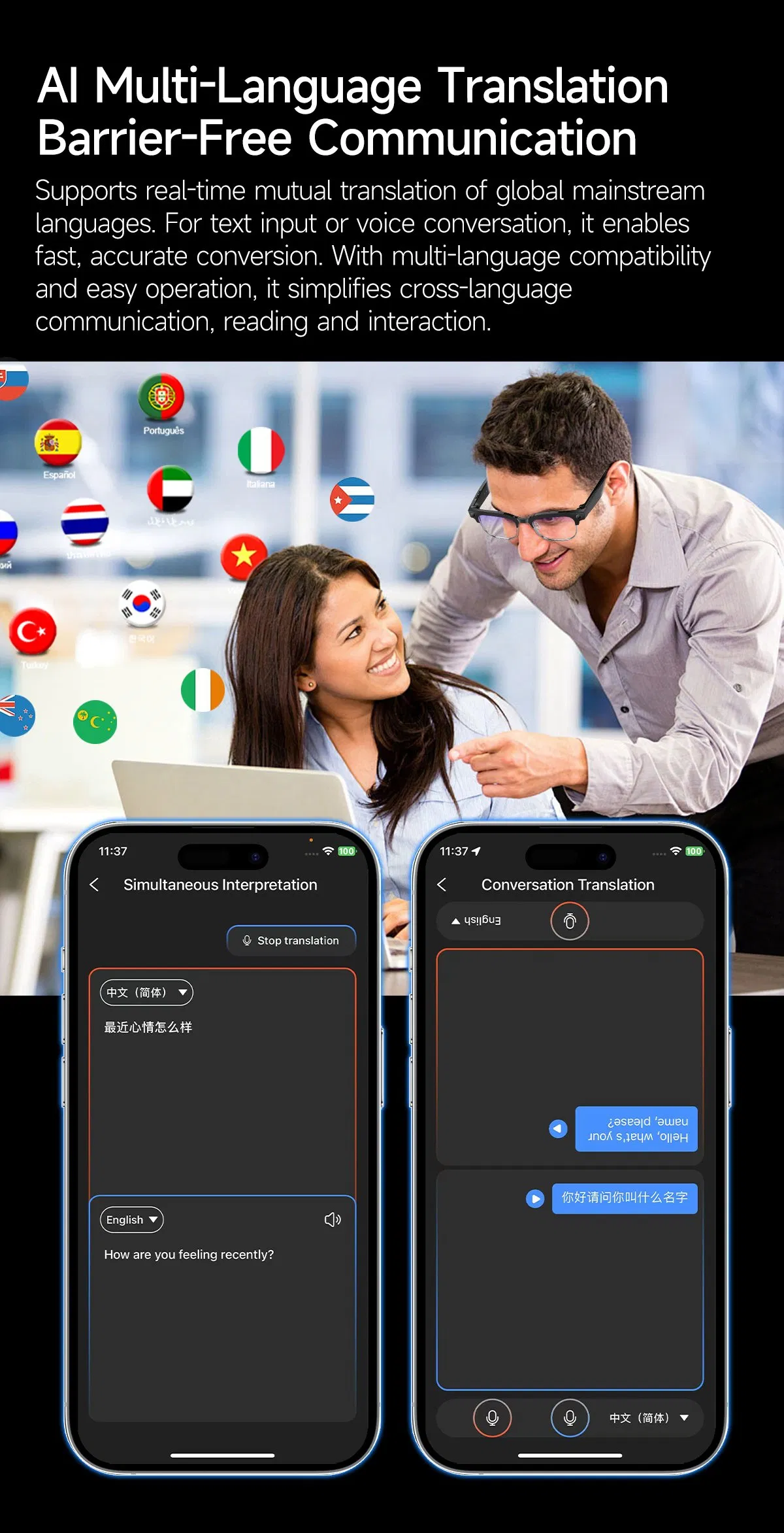 Timely Delivery Voice Assistant Color Changing Lense 8MP Smart Glasses Video for Business