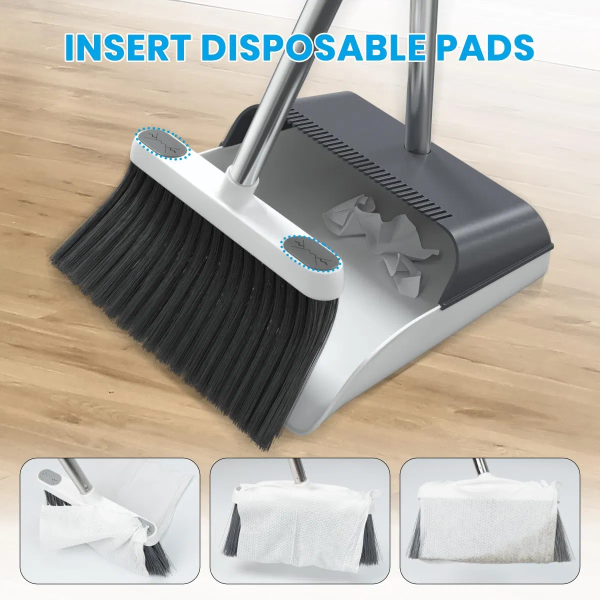 Stand up Dustpan and Broom Set Handle Broom with Dust Pan