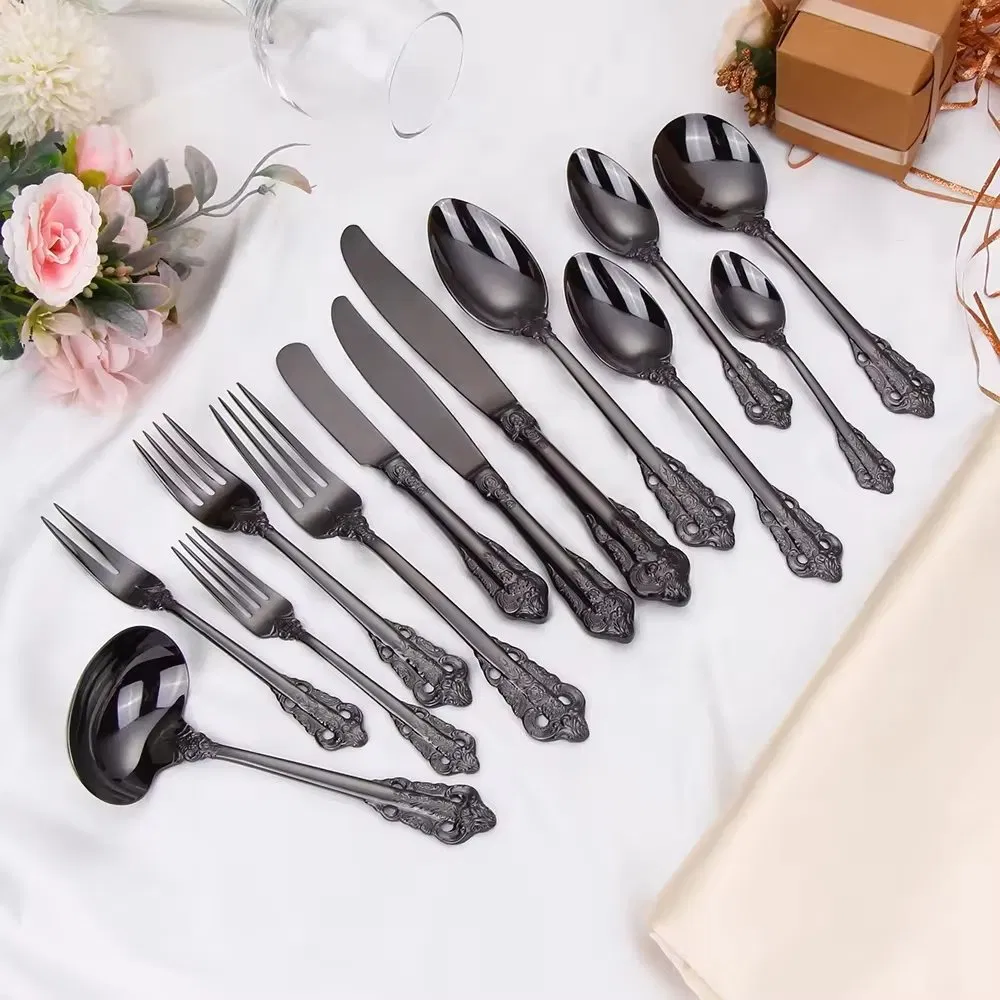 Luxury Gold Flatware Wedding Cookware Stainless Steel Dinner Cutlery Colour Utensils