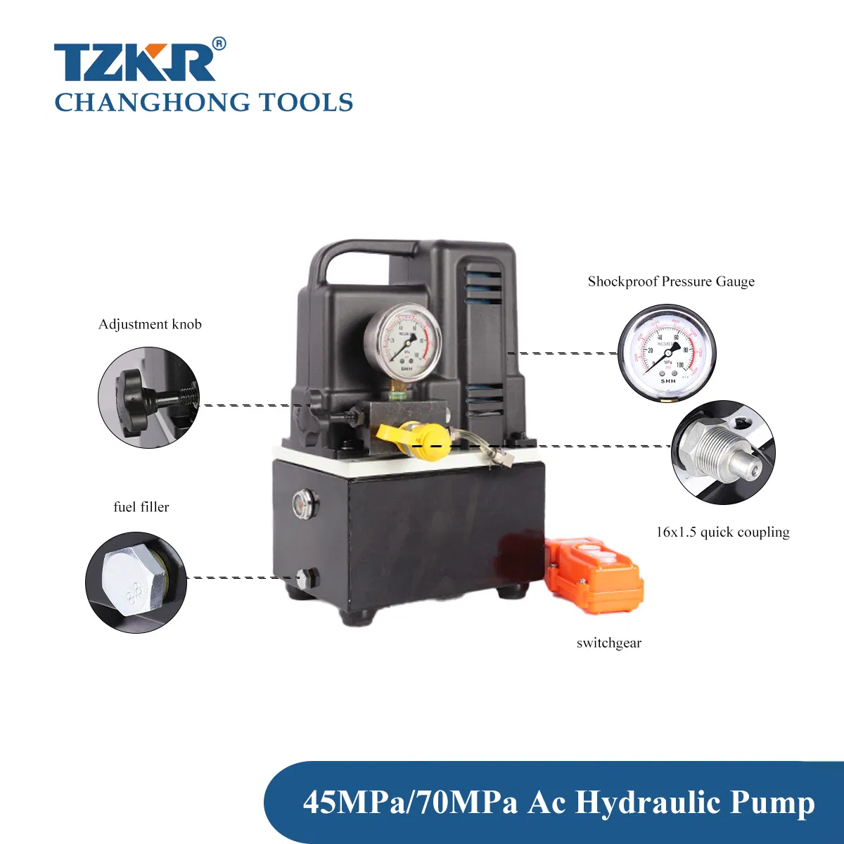 45MPa/70MPa 2 Stage Variable-Pressure AC Electric Driven 4m Oil Hose Real-Time Observation High-Pressure Oil Gauge Power Unit Hydraulic Crimping HVAC Pump