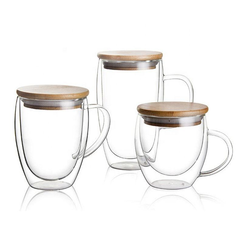 Wholesale Various Sizes Coffee Glass Mug Cup with Bamboo Lid