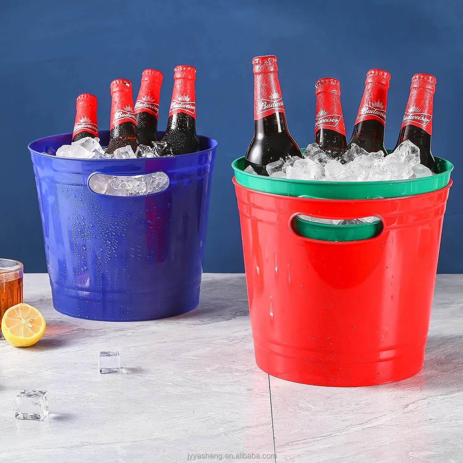 Transparent Wine Champagne Beer Plastic Ice Bucket with Handles Large Ice Buckets Ice Cooler for Party