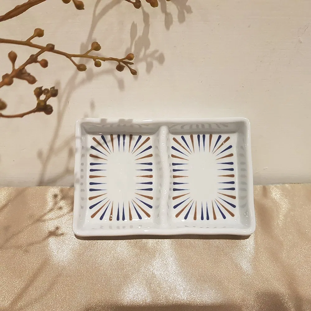 2-Divided Sauce Dish Dipping Bowls Melamine Divided Serving Tray Sauce Dishes