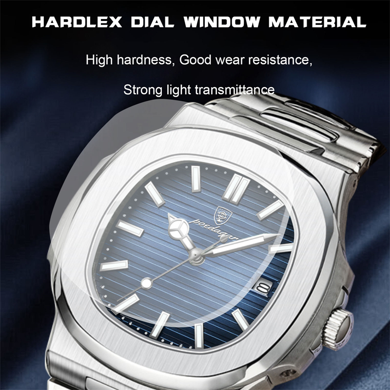 Poedagar 613 Luminous Square Casual Watches for Men Stainless Steel Quartz Watch