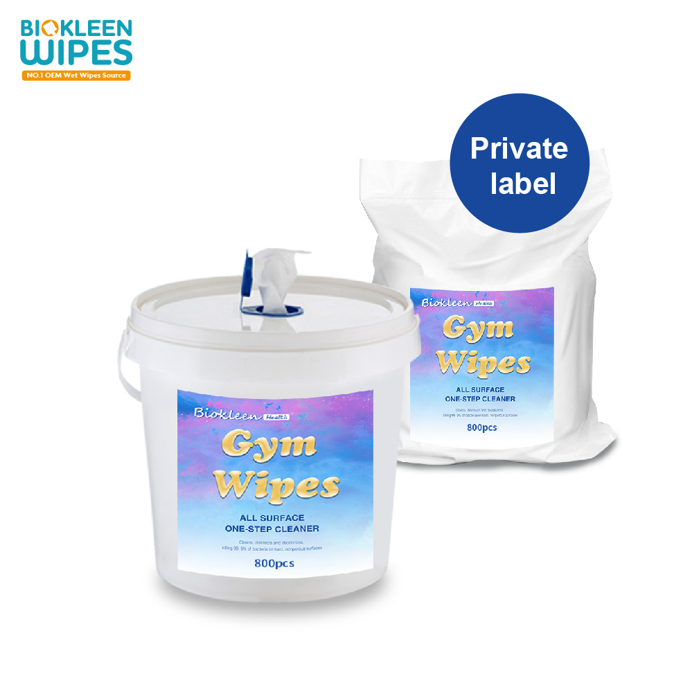 Biokleen Custom Non-Woven Biodegradable Gym Equipment Cleaning Wet Wipes with Dispenser, Wipes Plus Gym Wipes