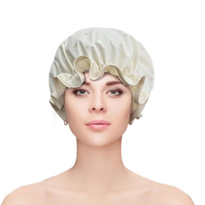 Double-Layer Waterproof Shower Cap for Women at Home, Kitchen Oil-Proof Hair Cap and Thickened Shampoo Cap