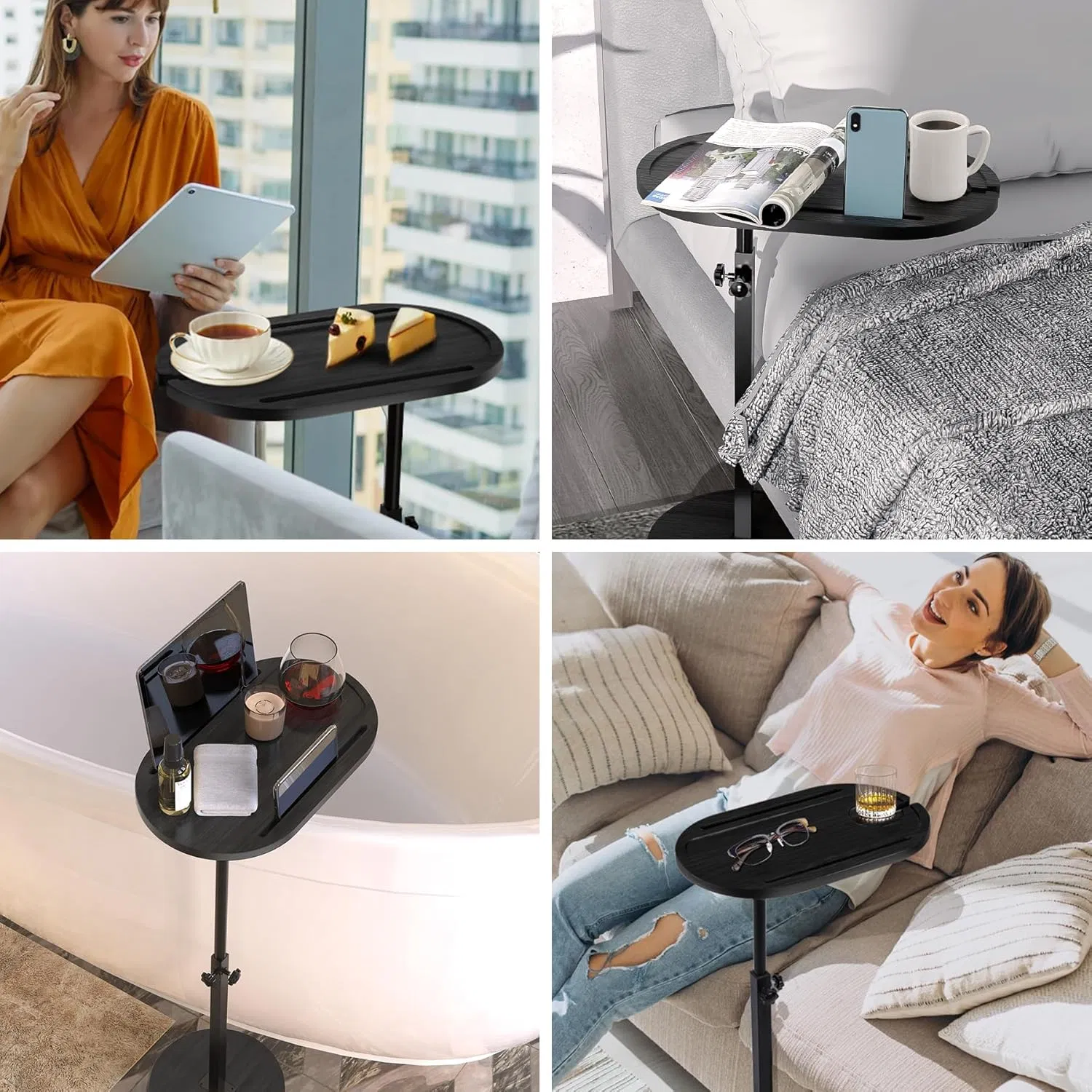 Bamboo Household Bathroom Adjustable Height Storage Table