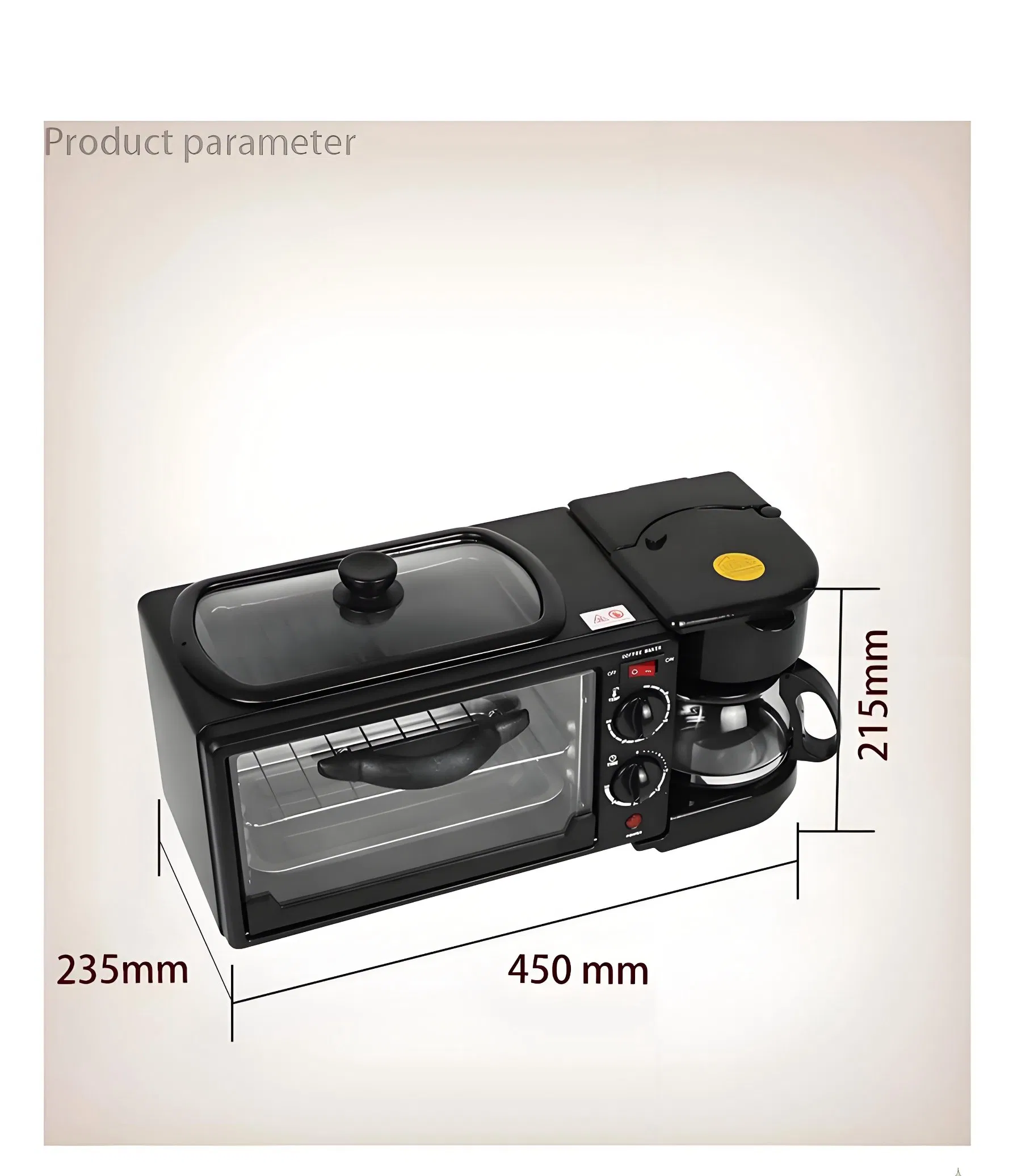 Electric Cooker with Frying Pan Coffee Pot 9L Oven Function Breakfast Station Maker Machine 1150W