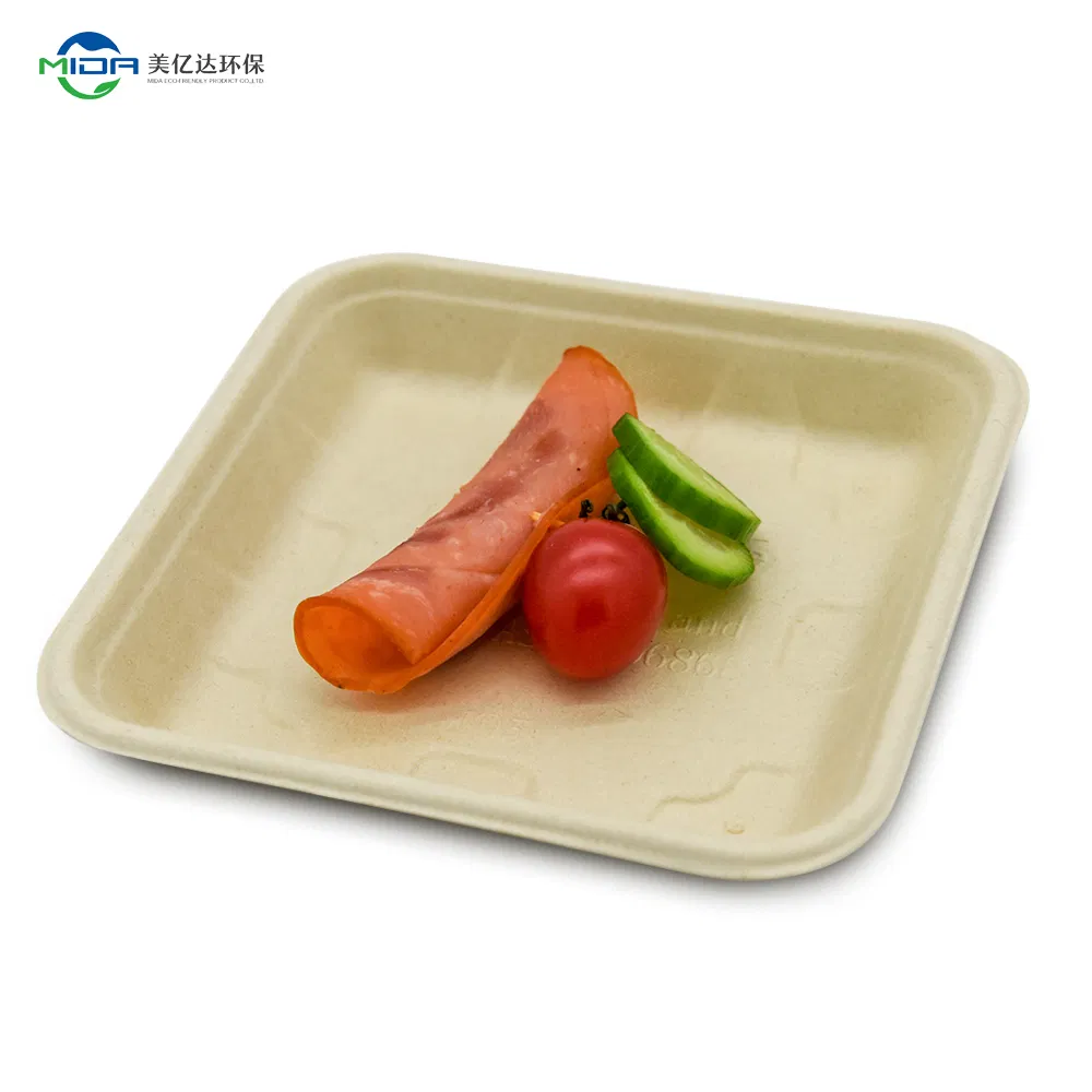 Custom Biodegradable Supermarket Packaging Tray Disposable Sugarcane Bagasse Vegetable Packaging Tray, Supermarket Fruit Tray Frozen Food Meat Tray