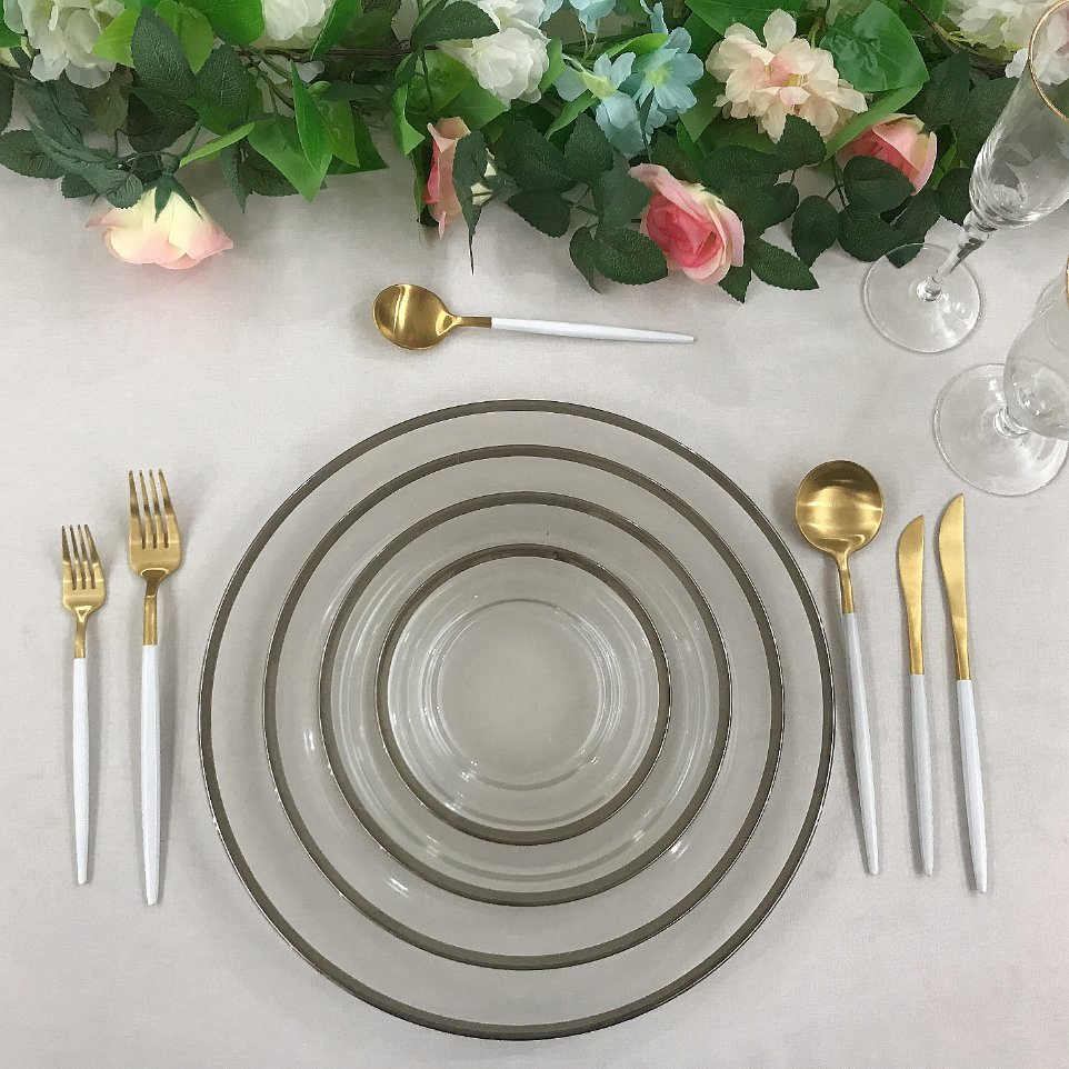 Paibee High Quality Glass Tableware Charger Plate Glass Plate Set for Wedding