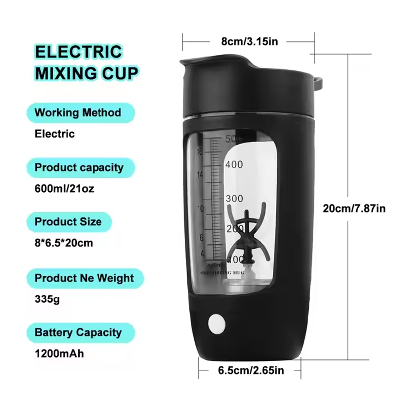 600ml Portable USB Rechargeable Protein Mixing Cups Sport Promotional Self-Stirring Shaker Bottle