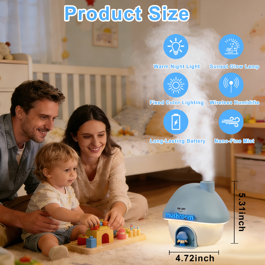 Portable Mini Humidifier with Double Nozzle and 7-Color Features