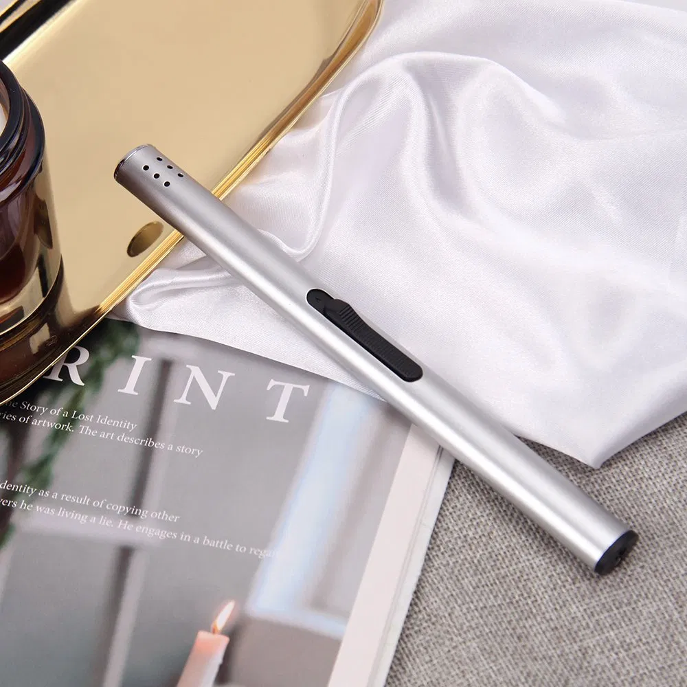 Wholesale Custom Logo Metal USB Rechargeable Charging Electronic Encendedores Flameless Electric Long BBQ Kitchen Candle Lighter