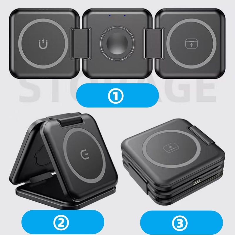 Складная беспроводная зарядка 3 в 1, 15Вт, белая/черная