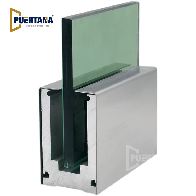 Aluminum U Channel Glass Railing Stainless Steel Handrail Frameless Glass Balustrade Balcony Deck Base Rail Stairs Railing