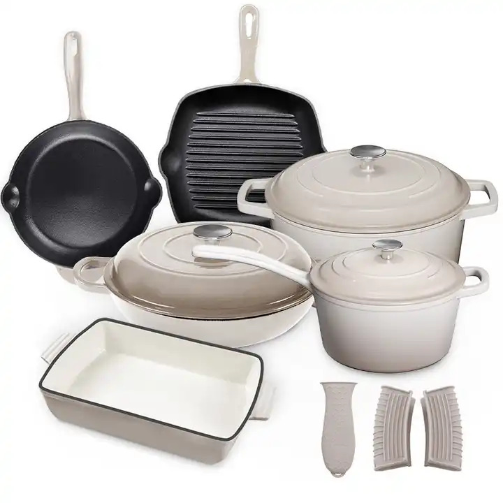 Factory Price Home Kitchen Cooking Enamel Cast Iron Non Stick Pots Cookware Set