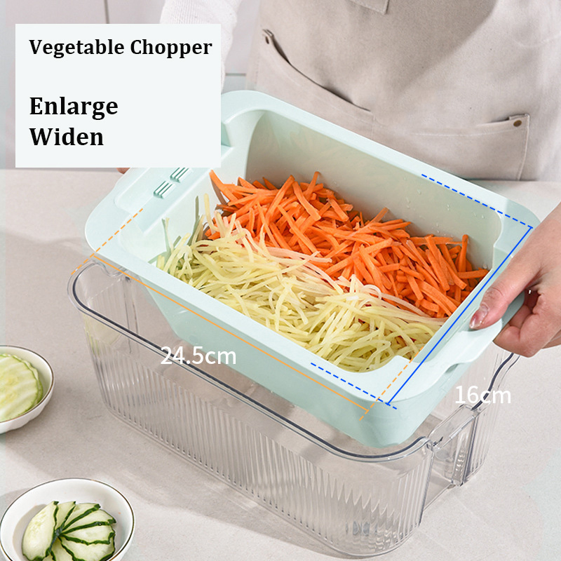 Ds-5212A Kitchen Slicer with Double-Layer Large-Capacity Drain Basket 3 PCS Stainless Steel Blades Vegetable Chopper