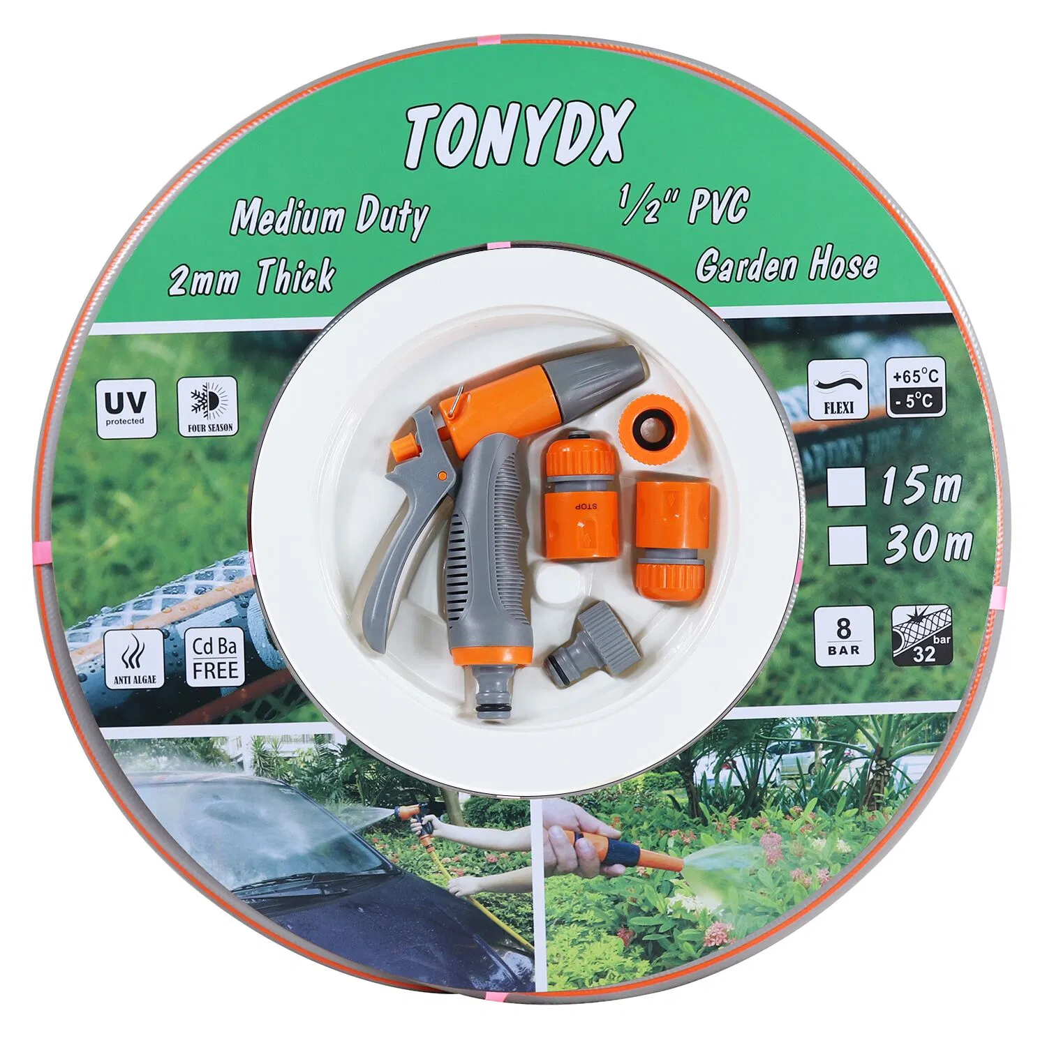 Heavy-Duty 1/2 Inch PVC Garden Hose Reel with Durable Brass Connectors