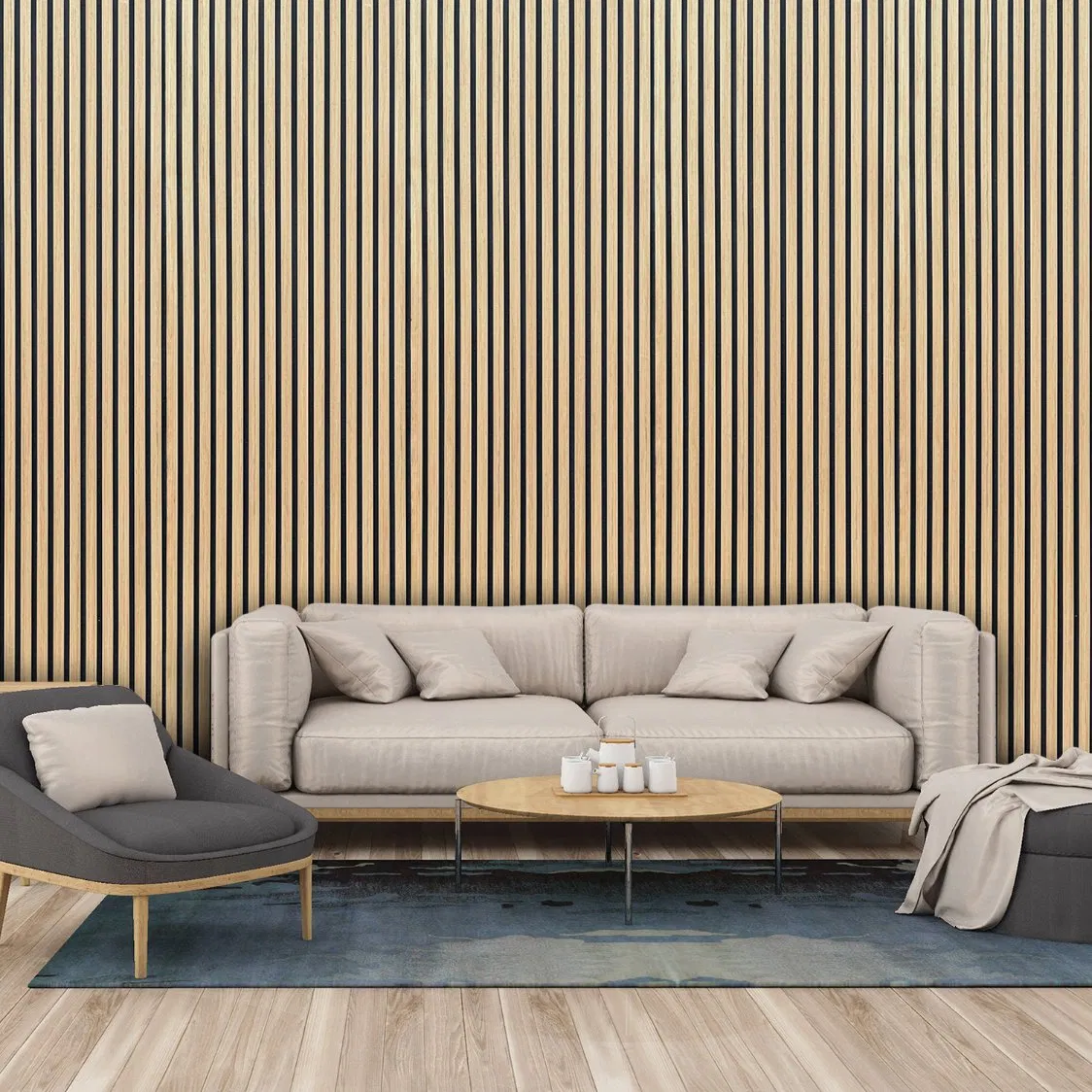 Solid Polyester Fiber Soundproof Oak Veneer Acoustic Slat Panel