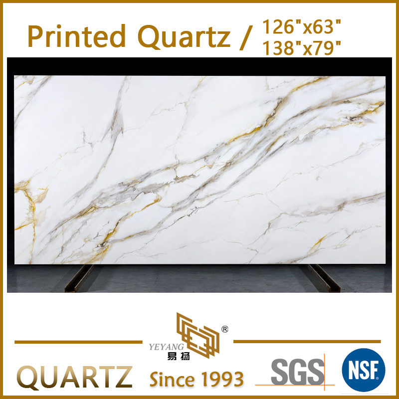 Taj-Mahal 3D-Printed Quartz Slab Premium Full-Body Customized Printed Quartz Stone Bulk Sales