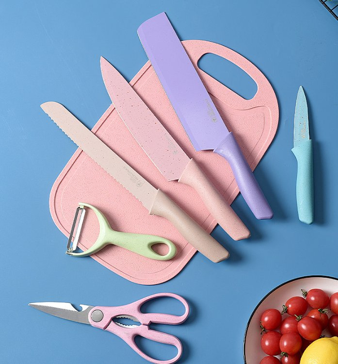 Набор кухонных ножей из 6 предметов, рукоятка из экоматериала