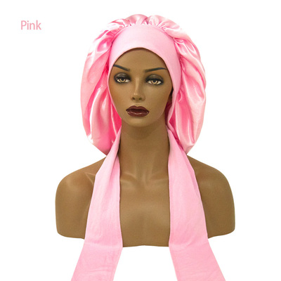 Women Satin Solid Ribbon Headband Night Sleep Oversized Shower Cap