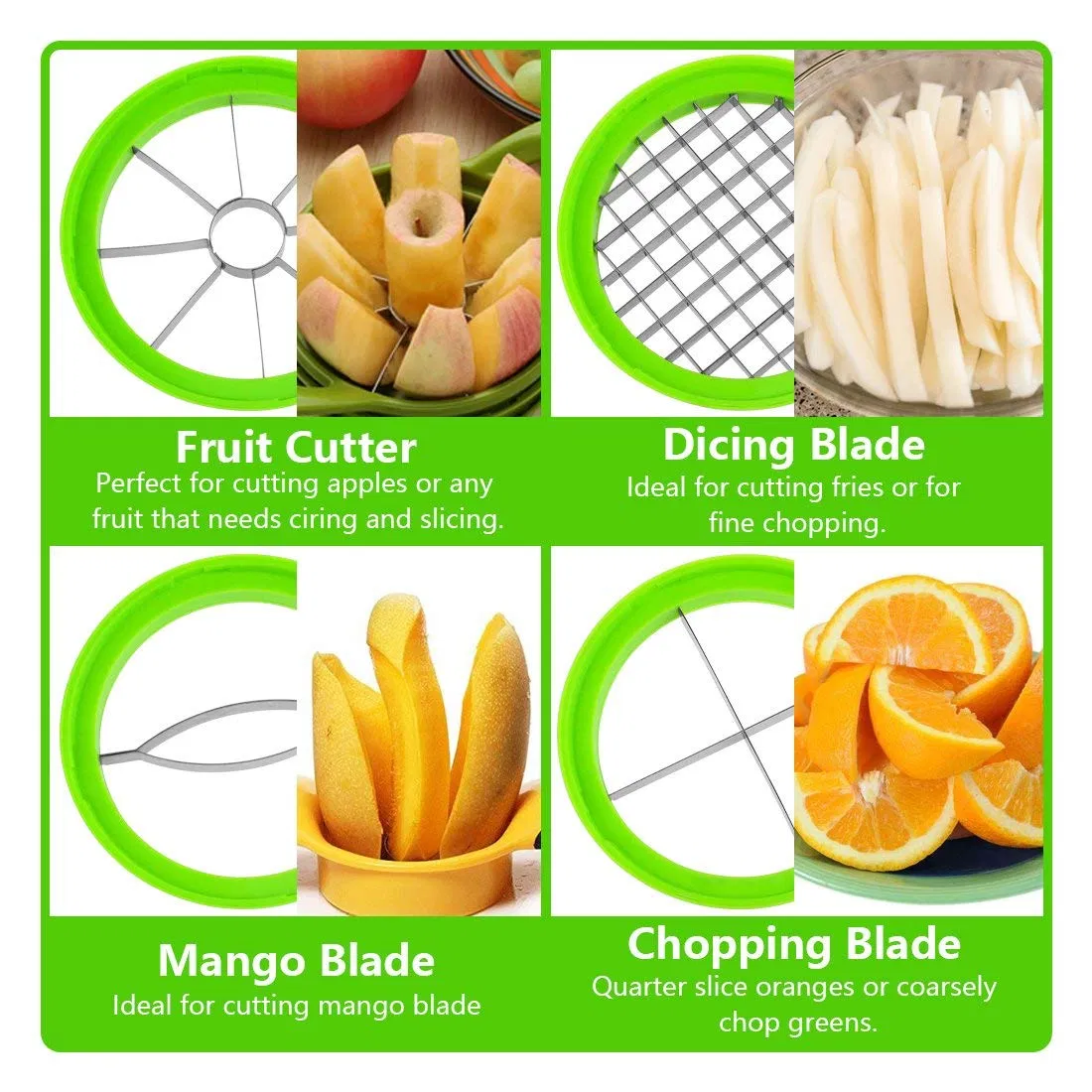 4 in 1 Mango Slicer, Kiwi Cutter, Apple Corer, French Fries Cutter, Egg Slicer Cutter, Handle Push Fruit Cutter Vegetable Chopper