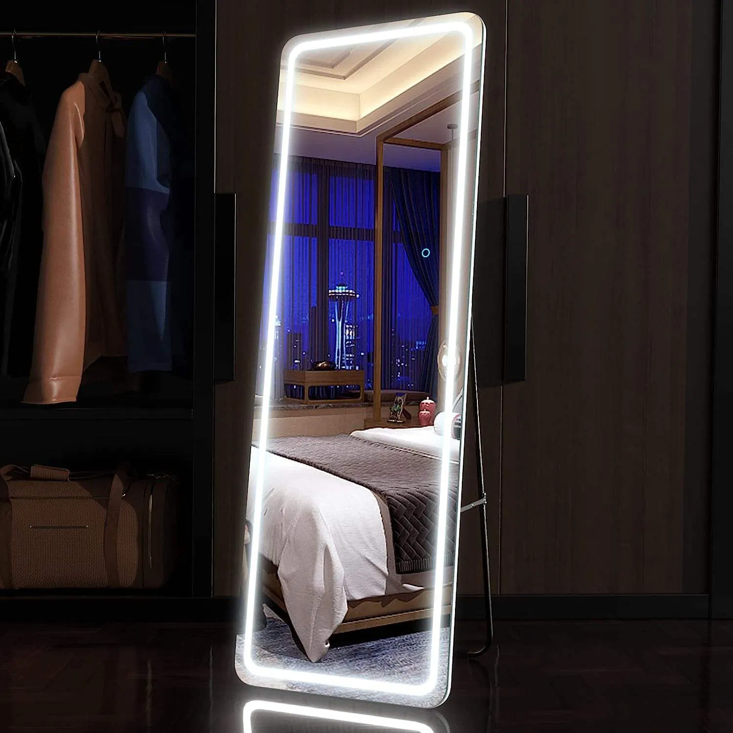 Full-Length LED Standing Mirror-Modern Decorative Mirror for Living Room, Bedroom & Vanity