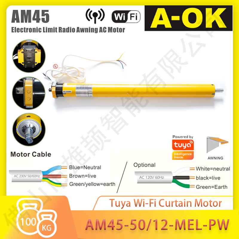 High-Torque Aok Am45-50/12-Mel-Pw Tuya Wi-Fi 45 Tubular Motor Smart Louvers Motor