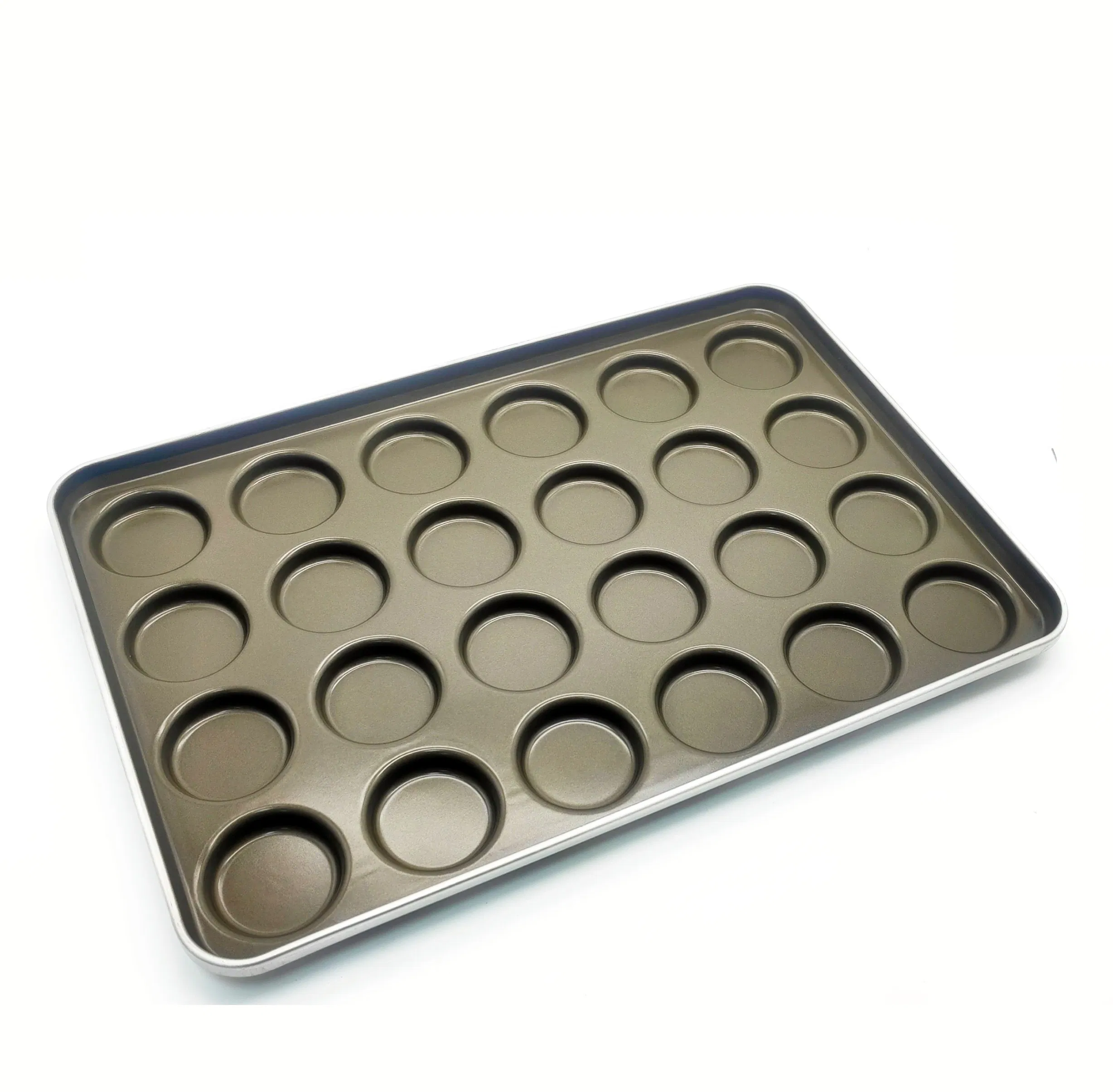 Standard 3.75" Inch 24 Cup PFA Deep Drawn Hamburger Bun Pan with 738X503mm Overal Size Band in Rim Durable Baking Tray Made in China