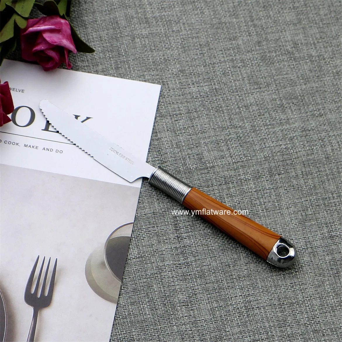 Popular Wooden Printing Hanging Stainless Steel Plastic Handle Flatware
