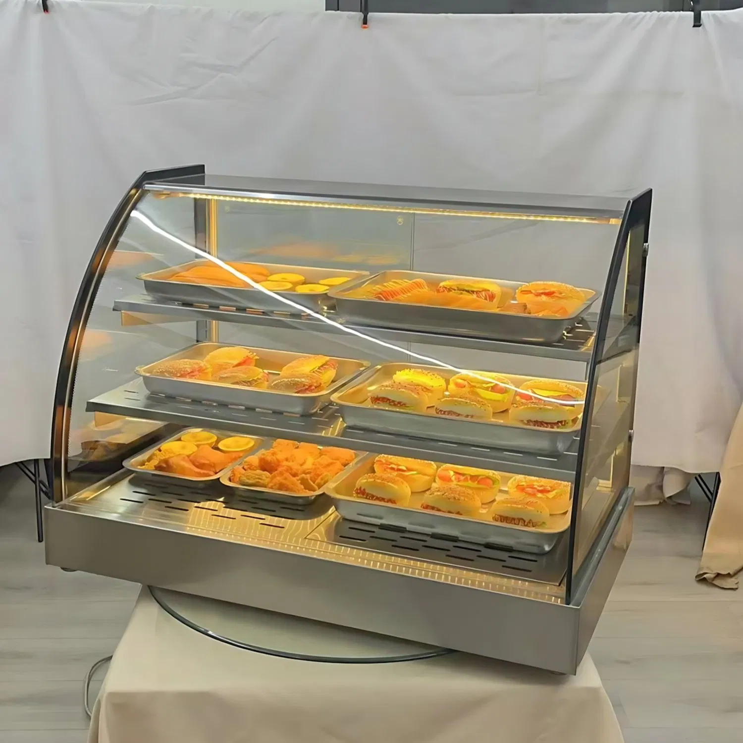 Energy Efficient Food Keeping Warm Display Case with LED Lighting and Adjustable Shelves