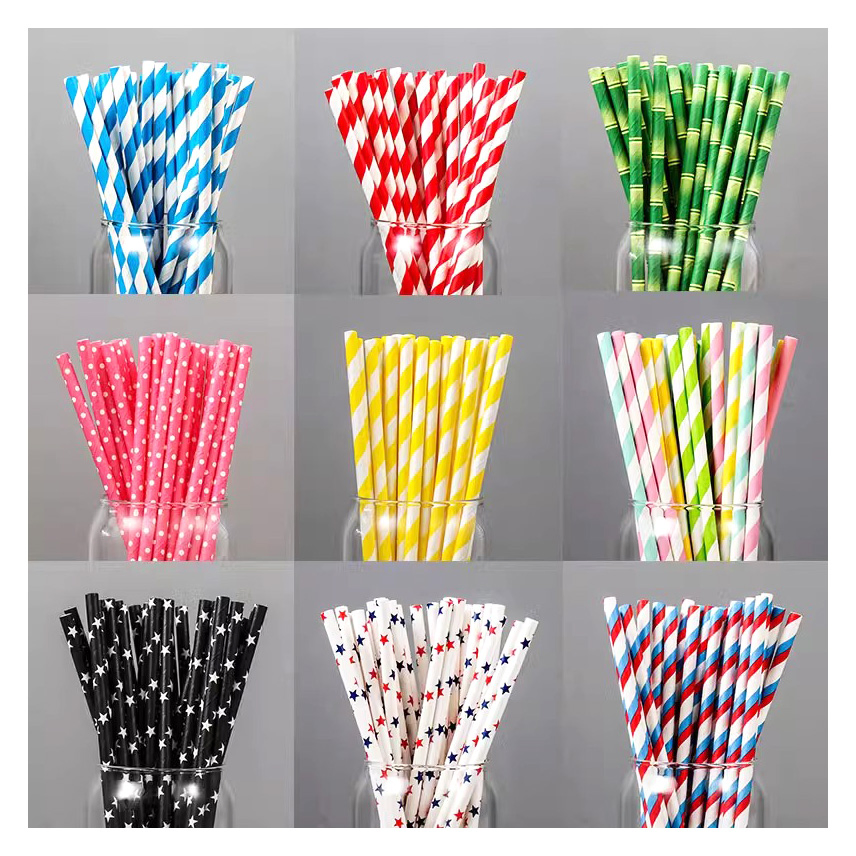 Wholesale Eco Individually Wrapped Halloween Christmas Colored Custom Printing Bio Bubble Tea Boba Paper Stripe Straw