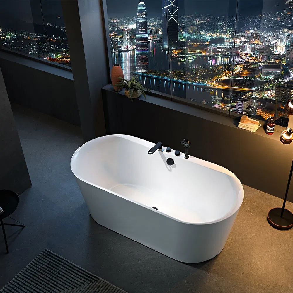 Белая акриловая отдельностоящая ванна с гидромассажем