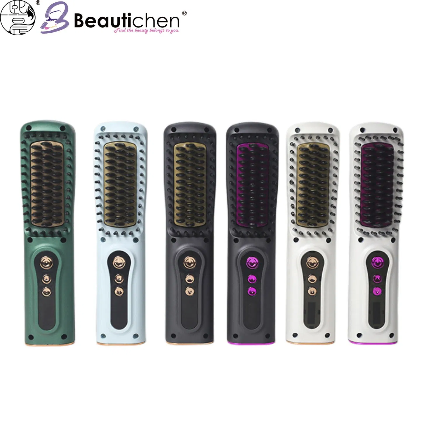 Beautichen Wireless Hair Straightening Brush – 2-in-1 Straightener & Curler with Ionic Technology, Portable Rechargeable Styling Tool