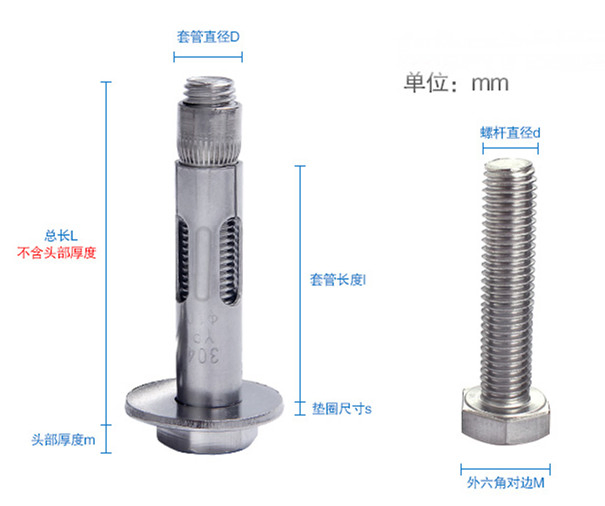 Stainless Steel Concrete Expansion Sleeve Anchor Fix Bolt with Hex Bolt