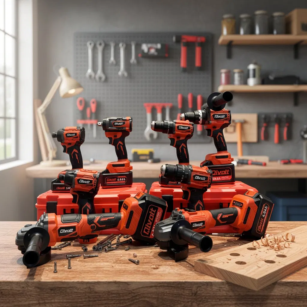 Qivolt Professional Cordless Tools Combo Kits 20V Electric Impact Hammer Drill Power Set