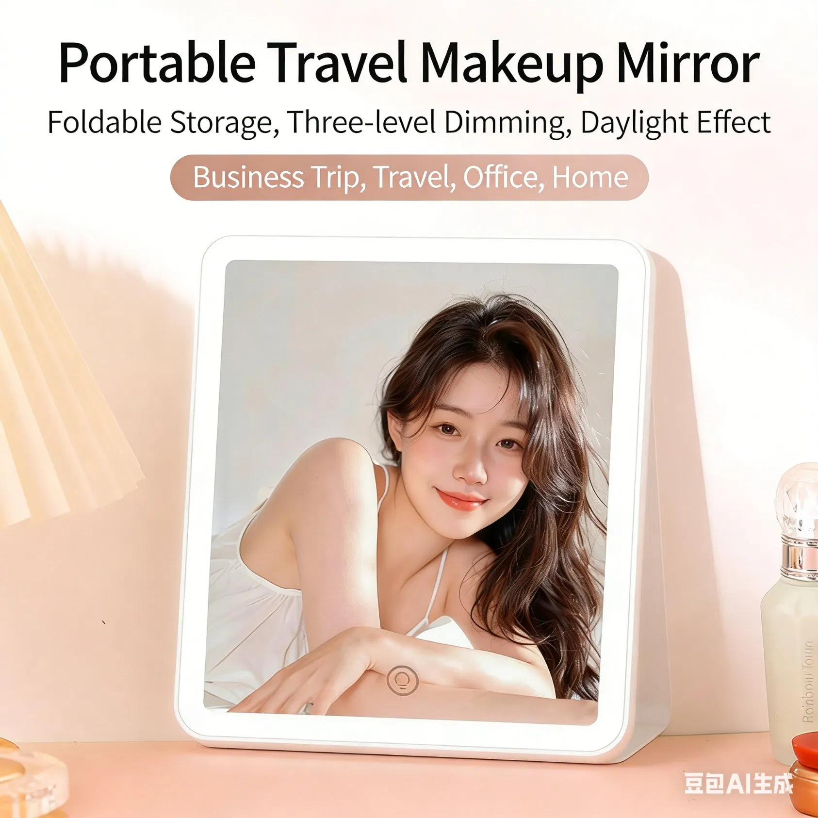 9.5" Portable LED Makeup Mirror with 3-Color Dimmable Light