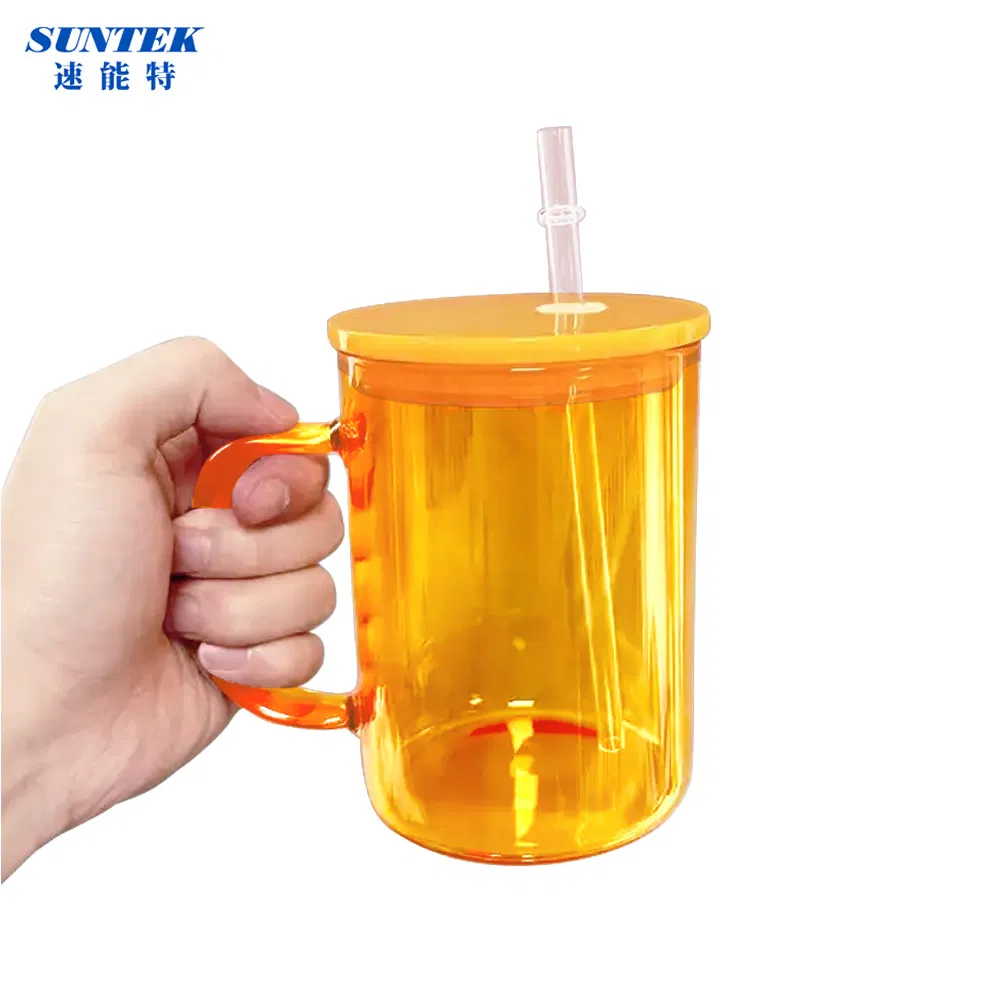 17oz Thermally Sublimated Glass Single Layer Mark Colored Cup with Colored Plastic Cover