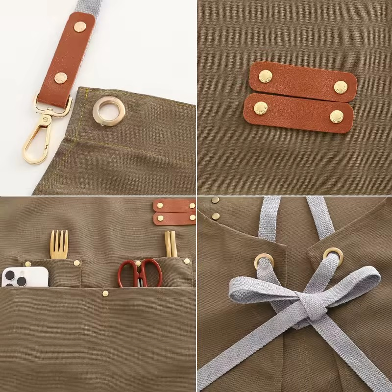 Custom Logo Waterproof Canvas Adjustable Kitchen Chef Aprons for Men Women Cooking Baking Server