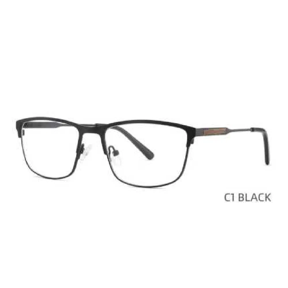 Vm-4549 Black Rectangular Eyeglasses with Wooden Temple Accents