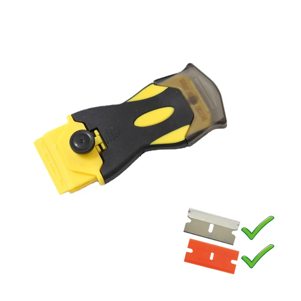 Black-Yellow Cleaning Scraper Plastic Razor Scraper with Plastic Blades or Metal Blades