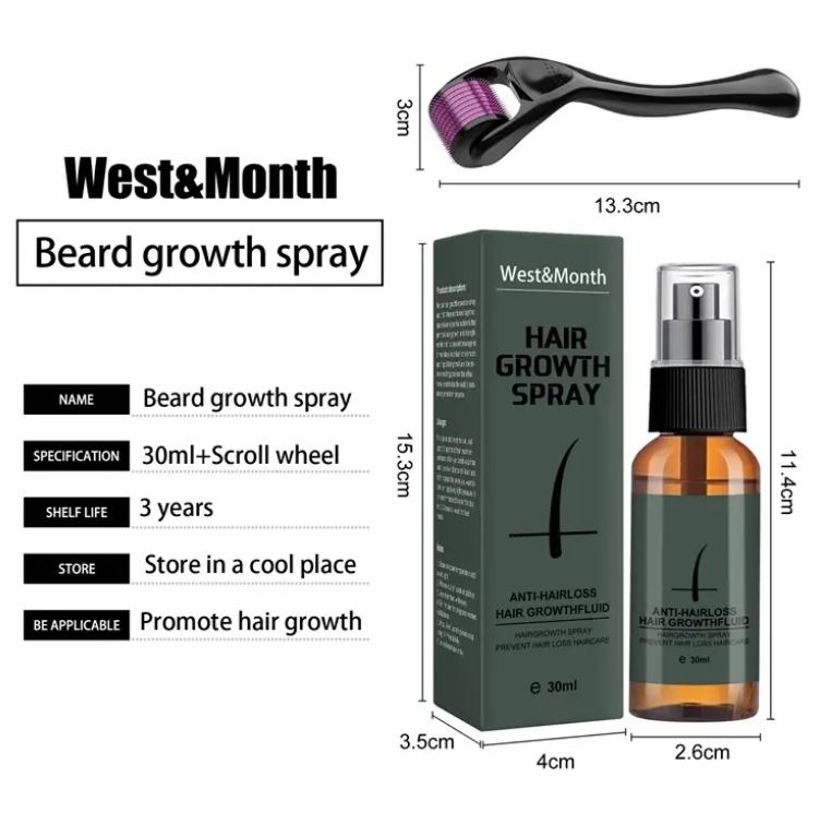 Portable and Convenient Scroll Wheel Equipped Safe and Effective Natural Thickening and Conditioning Beard Growth Kit Beard Roller and Beard Growth Serum Spray