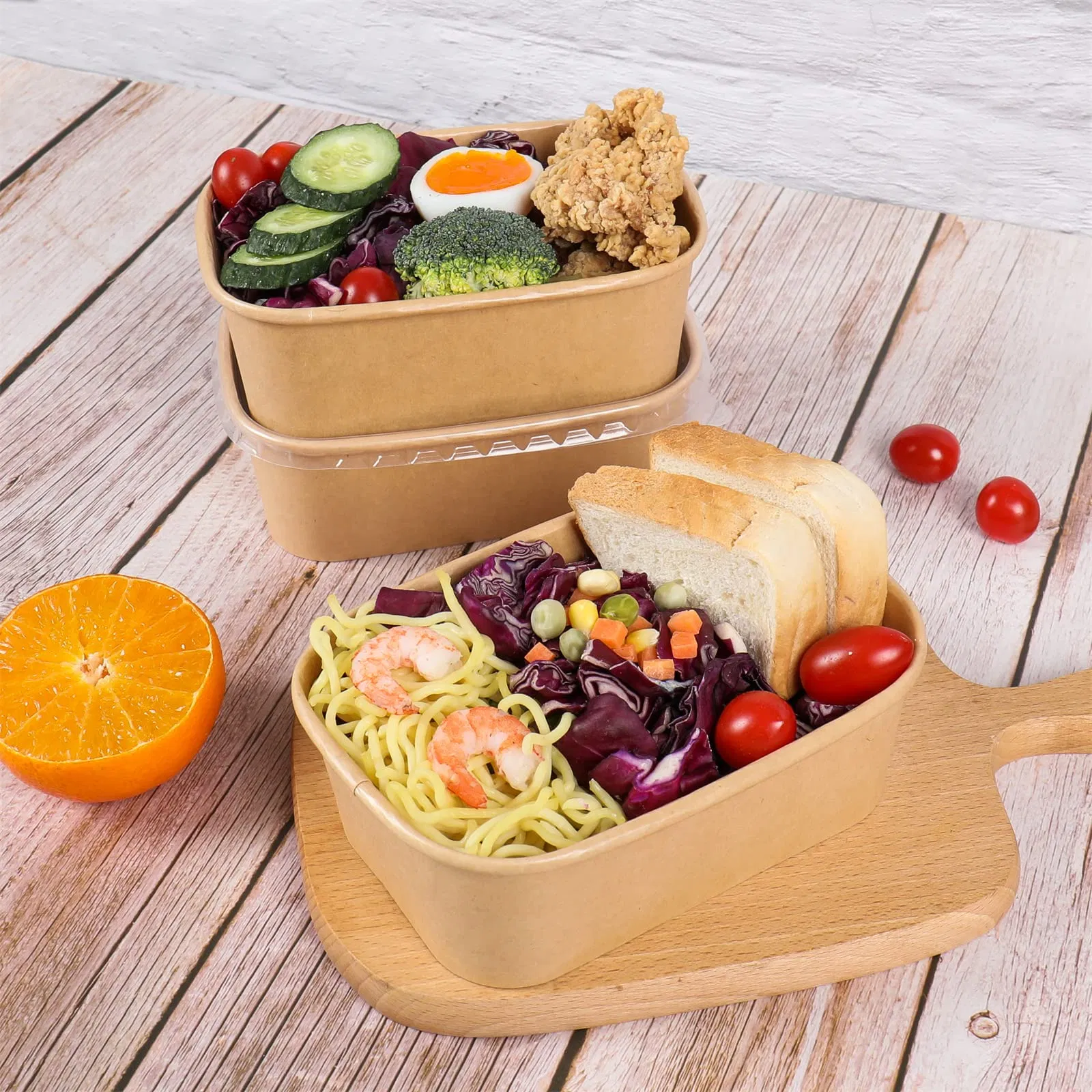 Disposable Kraft Paper Bowl Customized Logo Salad Bowl for Food Packaging Takeaway Paper Container for Food Paper Plate